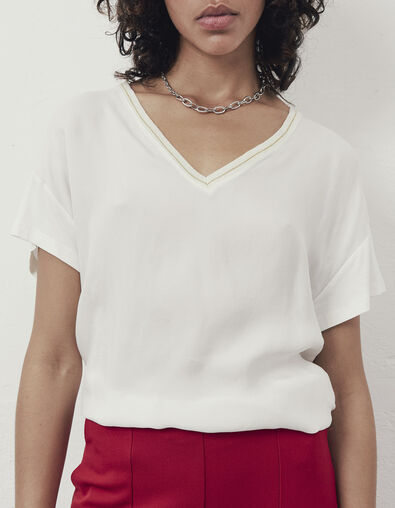 Gebroken witte top cupro en viscose gedrapeerd opzij - IKKS