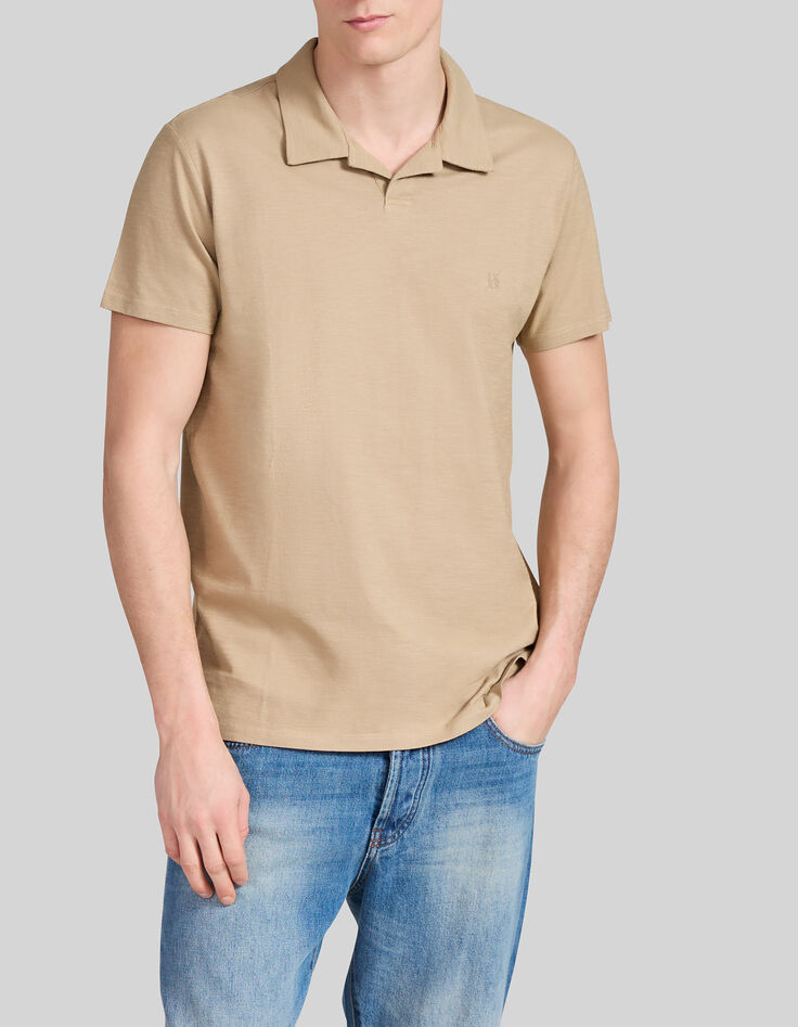 Polo beige algod&oacute;n org&aacute;nico flameado hombre-3