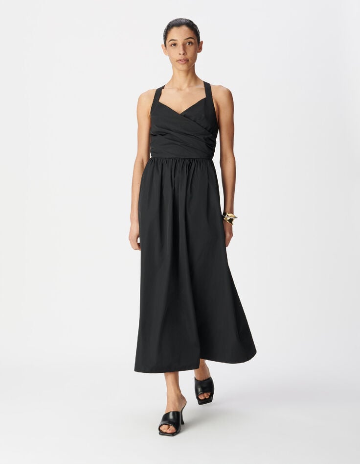 Robe chic &agrave; bretelles noire en taffetas Femme-6