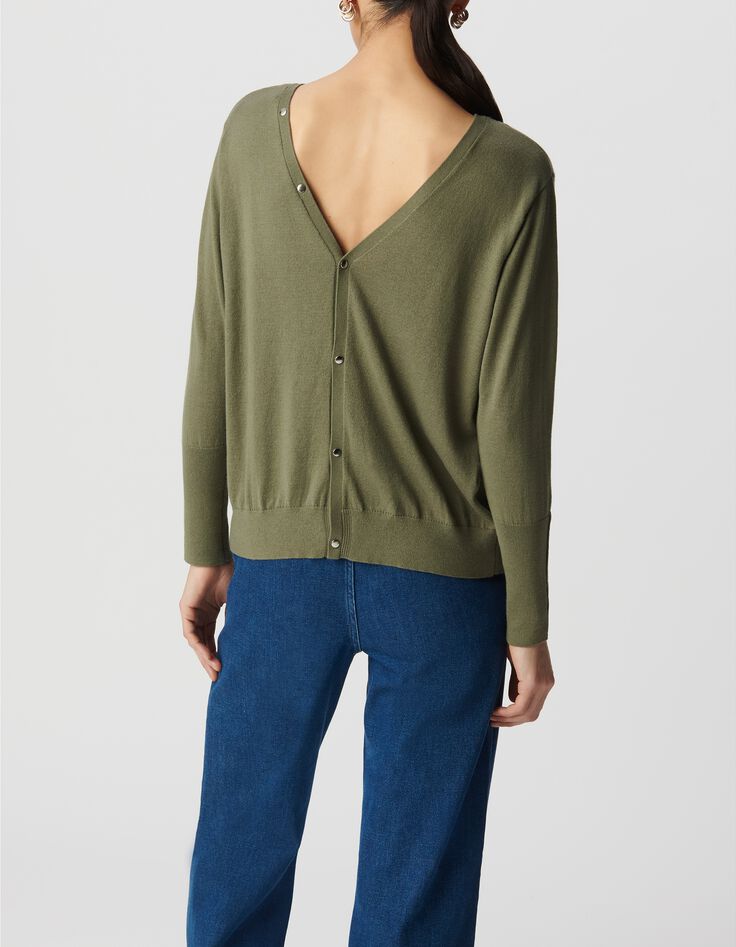 Cardigan kaki r&eacute;versible devant/dos Femme-3