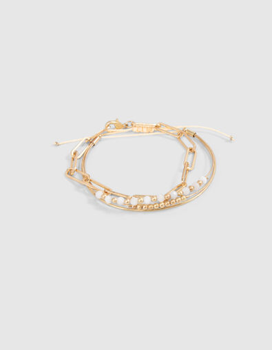 Goldfarbenes M&auml;dchenarmband mit Perlen und Gourmette-Kette - IKKS