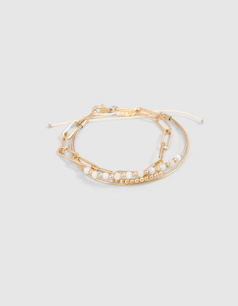 Goldfarbenes M&auml;dchenarmband mit Perlen und Gourmette-Kette - IKKS