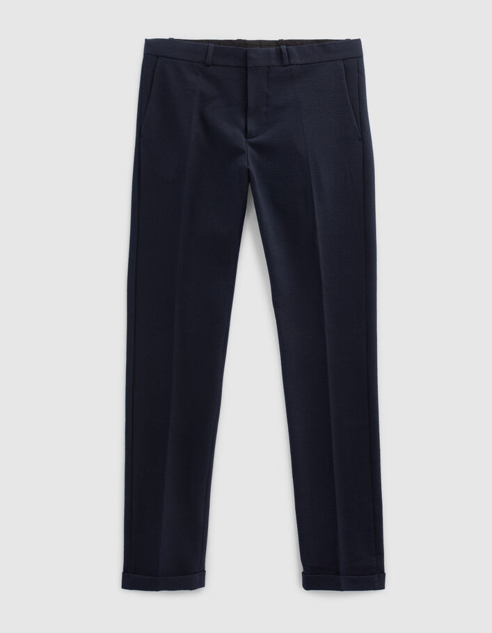 Men’s navy Seersucker SLIM suit trousers - IKKS