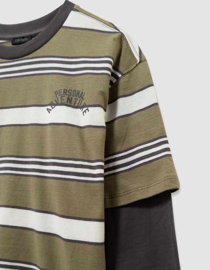 Trompe-l'oeil T-shirt grijze mouwen biokatoen jongens-6 Trompe-l'oeil T-shirt grijze mouwen biokatoen jongens-6