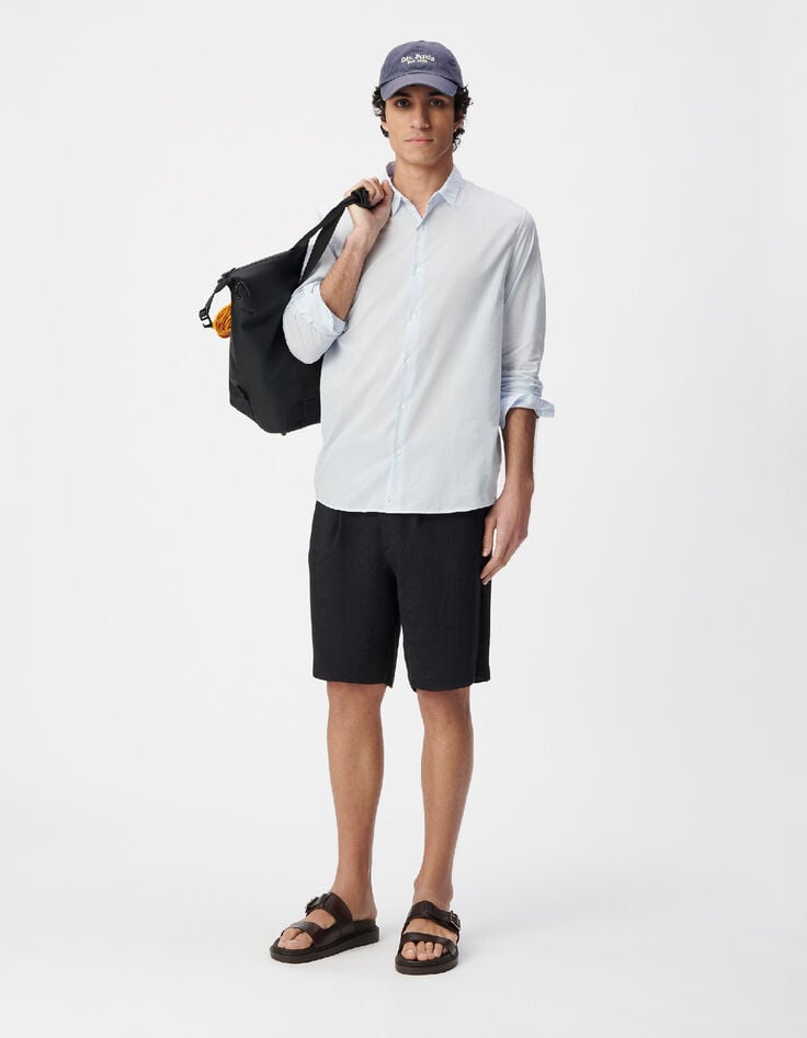 Bermudashorts schwarzer Plisseestoff Herren-1