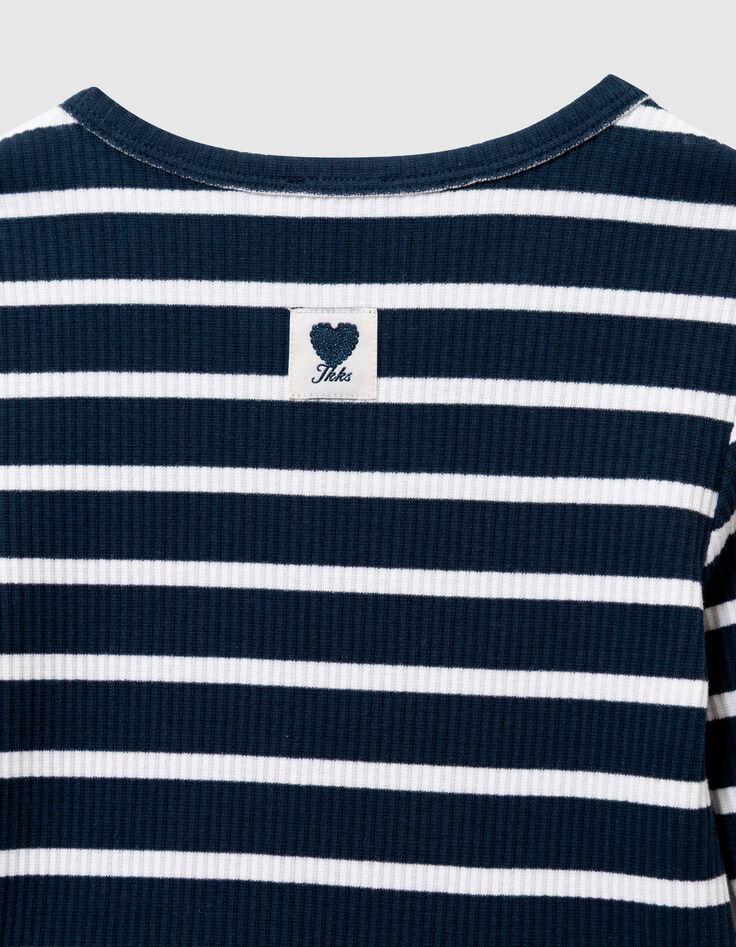 Tweelaags ecru gestreept marineblauw jurkje voor meisjes-6