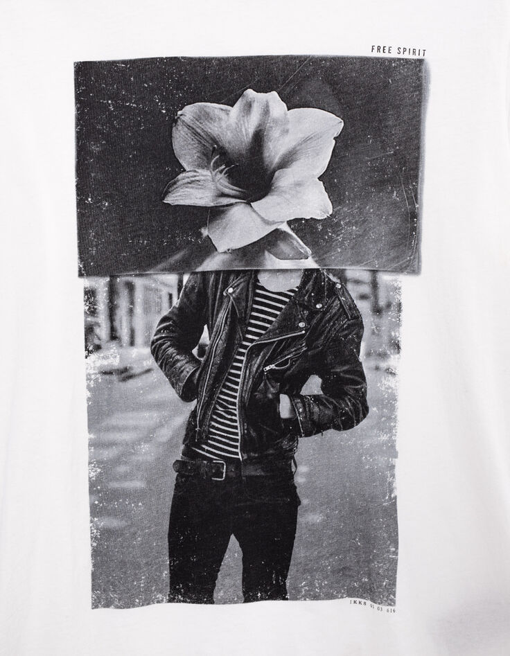 Herren-T-Shirt in Off White, Rocker-Blumen-Motiv, Bio-3