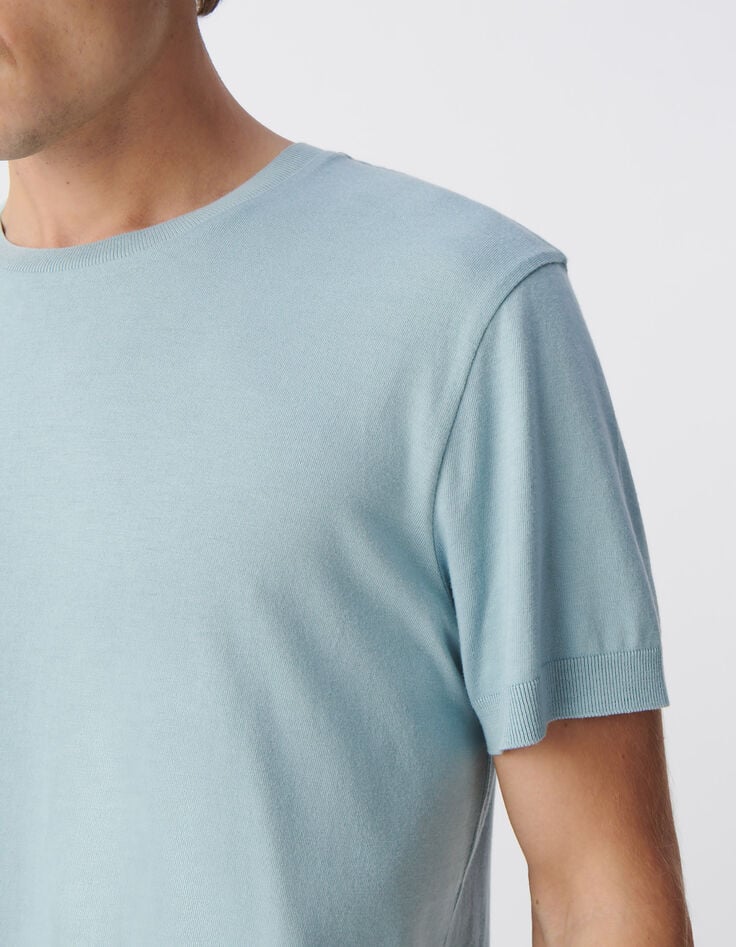 Herren-T-Shirt, hellblau, Baumwollmodal, Rundhals-4
