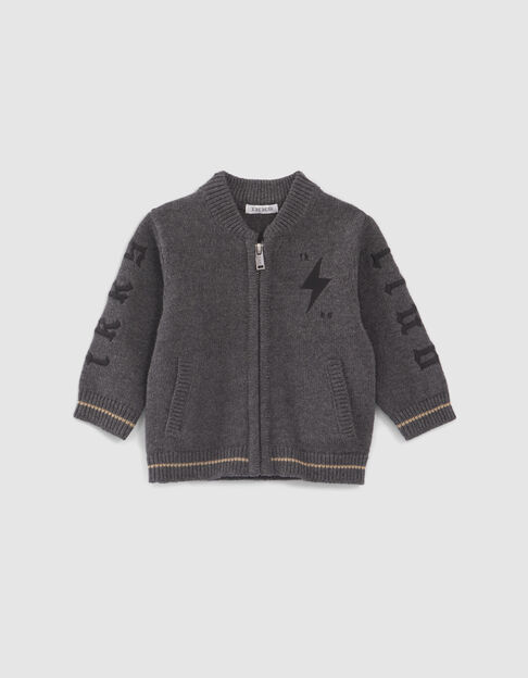 Graue Babyjungen-Strickjacke, Stickmotive an den Ärmeln - IKKS