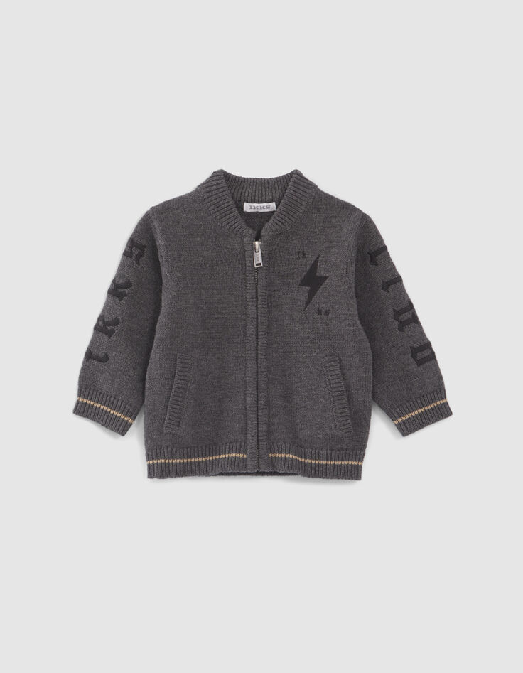 Grijs gebreid vest borduursel mouwen babyjongens-1