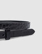 Women's fine black crocodile-embossed leather belt-3