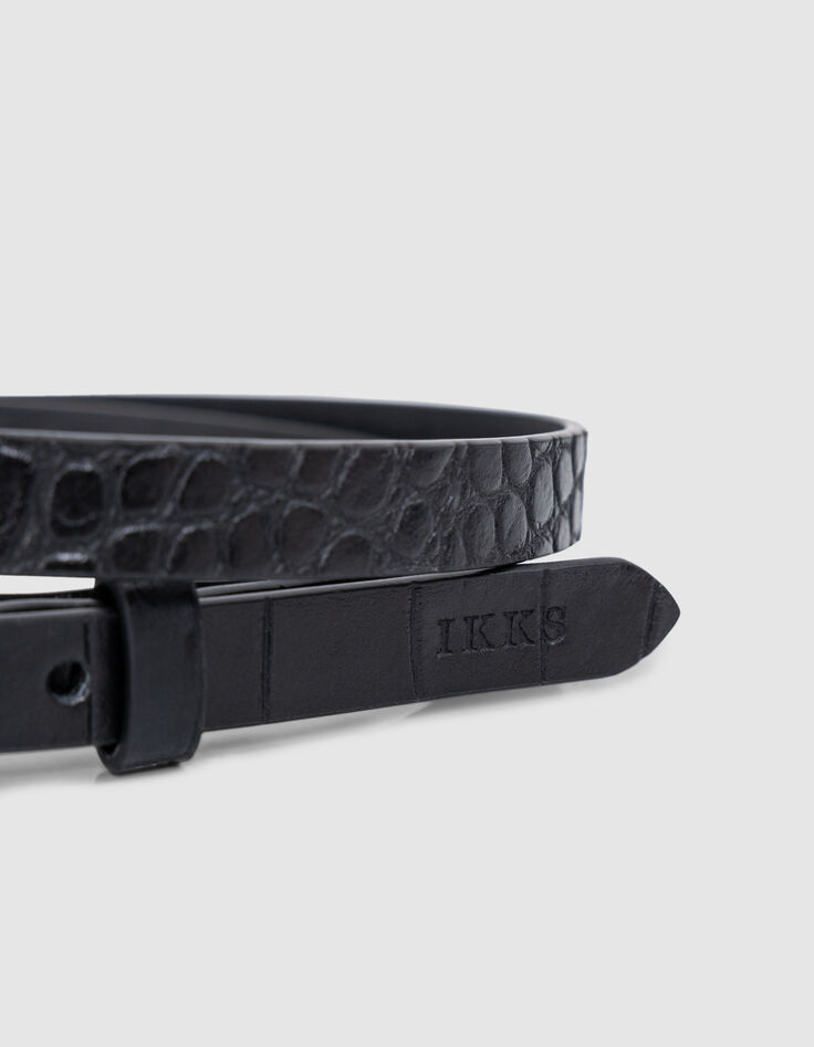 Women's fine black crocodile-embossed leather belt-3