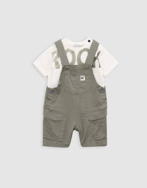 Ensemble salopette kaki et T-shirt message bébé garçon - IKKS