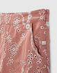 Pantalon vieux rose coton bio broderies fleurs fille-2