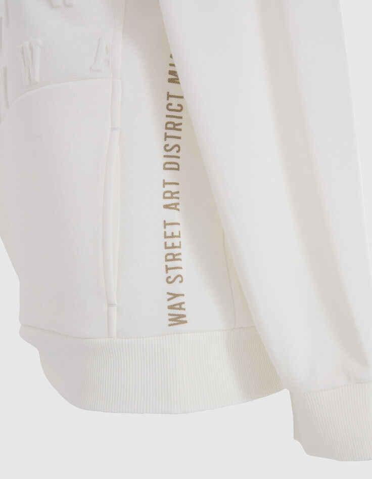 Sudadera blanco roto felpa piqué logo relieve niño-6