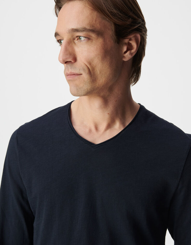 Men&rsquo;s navy organic slub cotton long-sleeved T-shirt-4