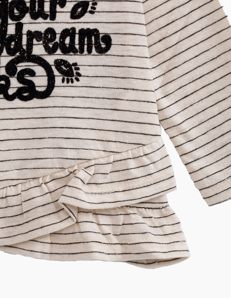 Gestreept ecru T-shirt Live your Dreams voor babymeisjes-4