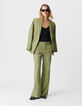 Women's green linen and cotton suit pants-1