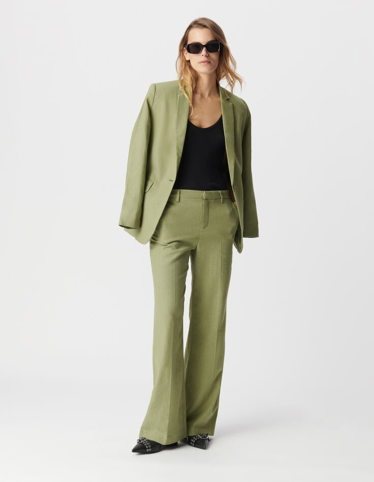 Women's green linen and cotton suit pants-1