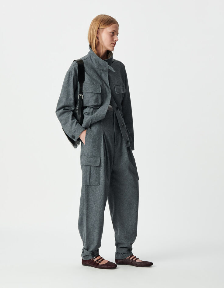 Graue Damencargohose Flanell-2
