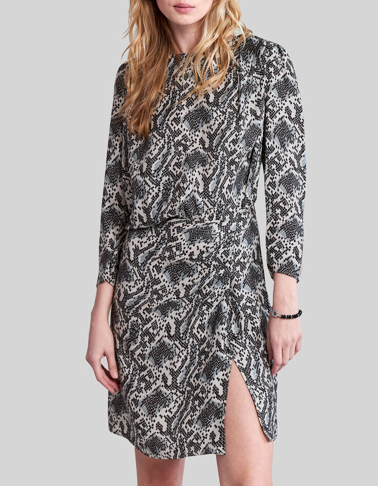 Women’s off-white satin dress with graphic python print-2
