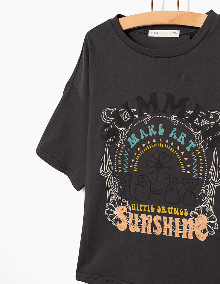 Tee-shirt gris anthracite SUMMER Sunshine fille-3