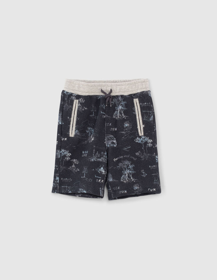 Navy sweatbermuda toile de Jouy-print jongens -1