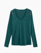 Tee-shirt col V vert maille jersey bijoux épaules femme-1