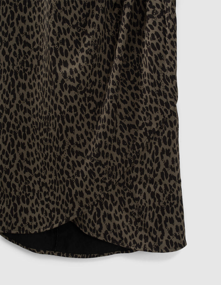 Women’s khaki and black animal print draped short dress-2