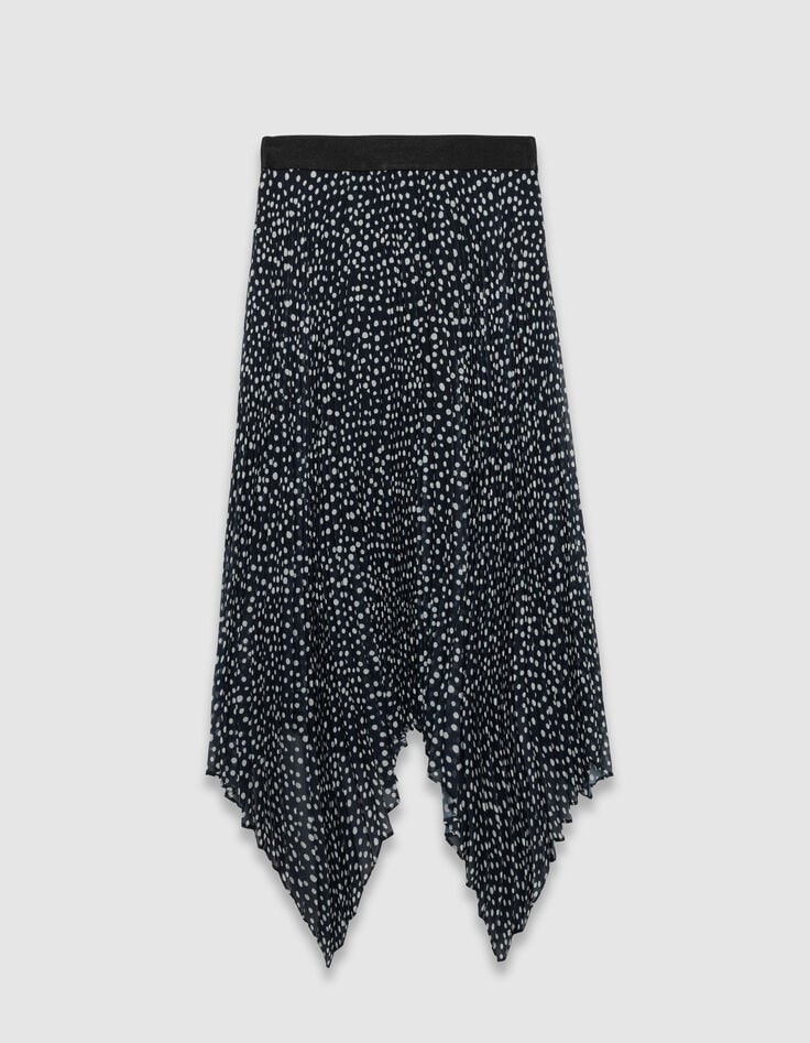 Falda larga azul marino plisada lunares mujer-5