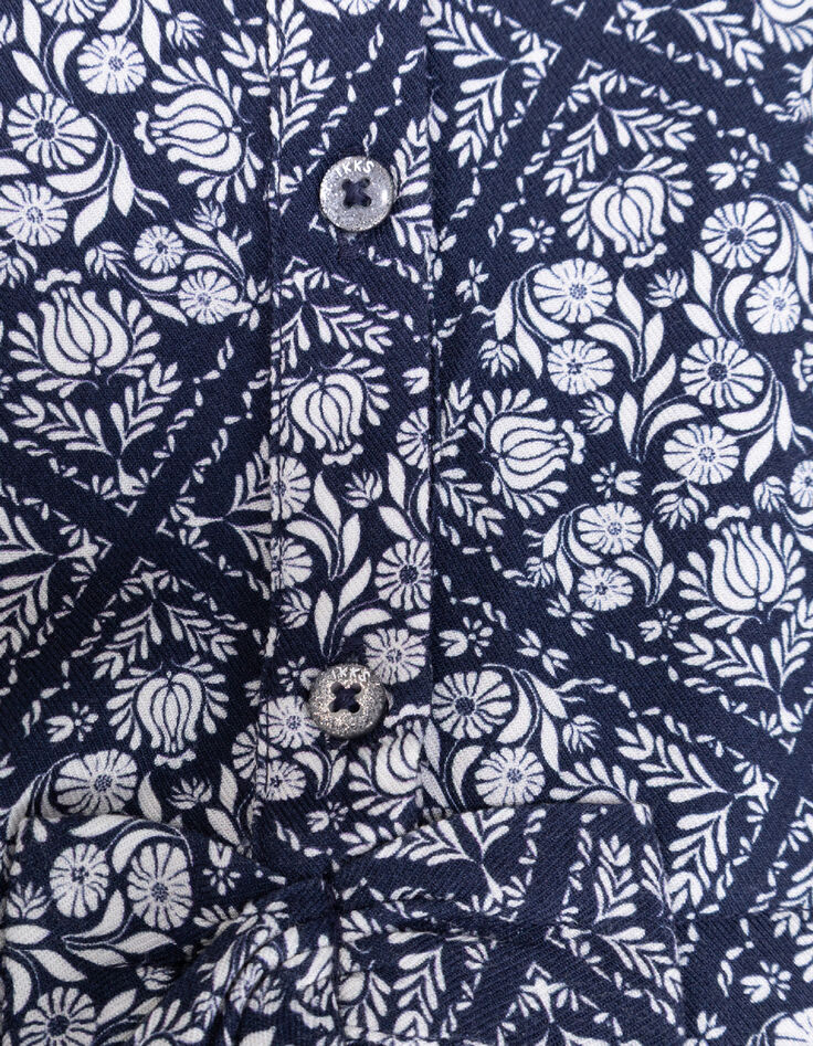 Marineblaues Kleid  Blumendruck Vorderteil M&auml;dchen-6