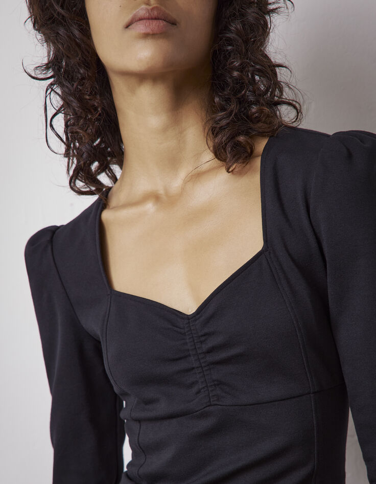 Vestido negro escote cuadrado mangas 3/4 mujer-4