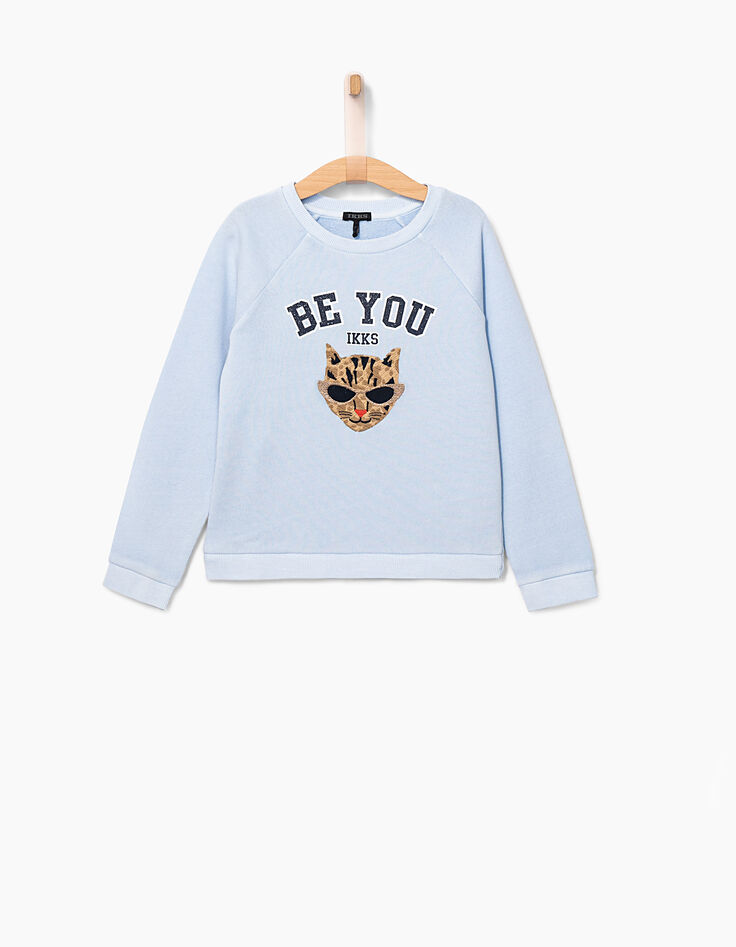 Himmelblauer Mädchensweater, Leopard mit Brille-1