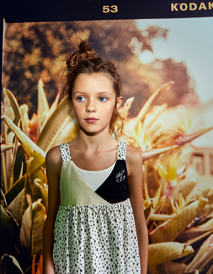 Robe blanc cassé à imprimé pois revisité fille-1