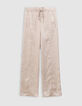 Pantalón ancho Mujer de poliéster reciclado beige con cintura elástica-8