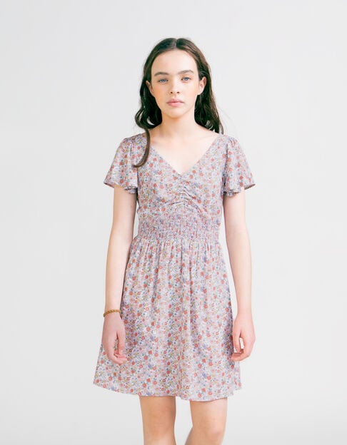 Girls’ lilac LENZING™ ECOVERO™ Flower Power print dress - IKKS