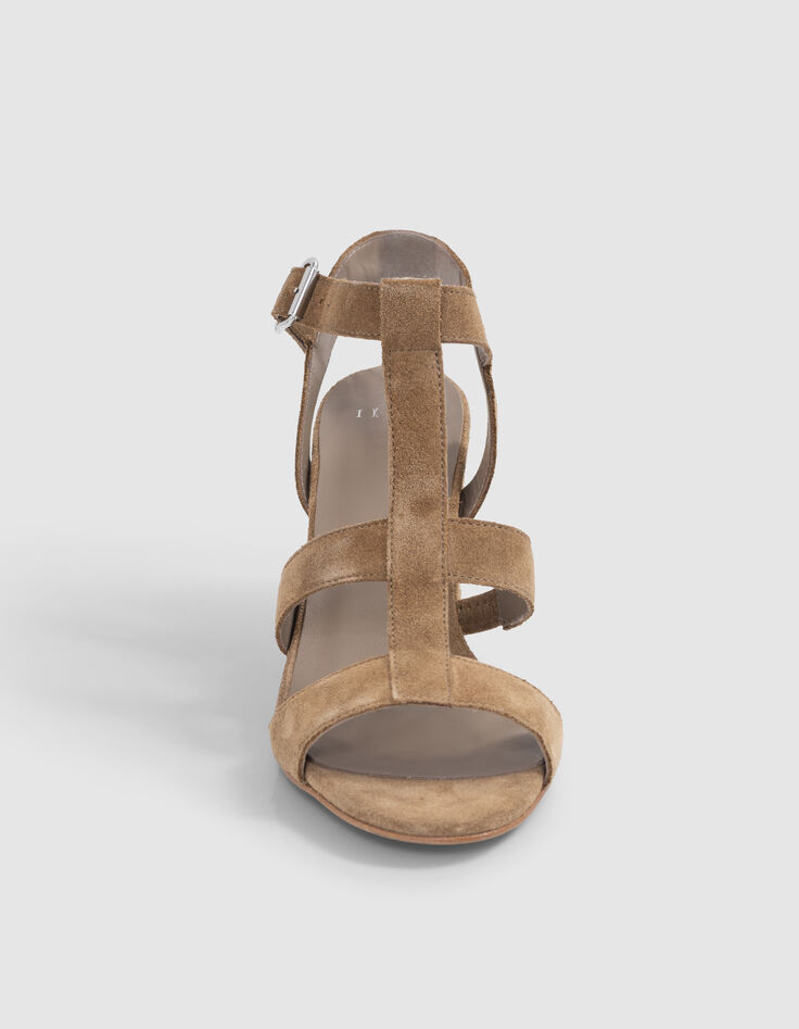 Beige suède damessandalen met hak met studs-2
