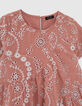 Girls’ old pink organic cotton dress, embroidered flowers-2