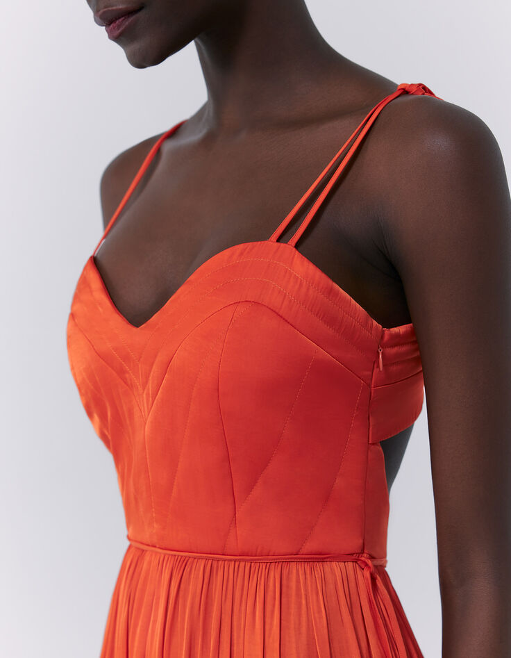 Robe longue asymétrique à dos échancré orange femme-4