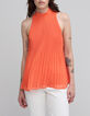 Women’s orange recycled pleated top with American armholes-5