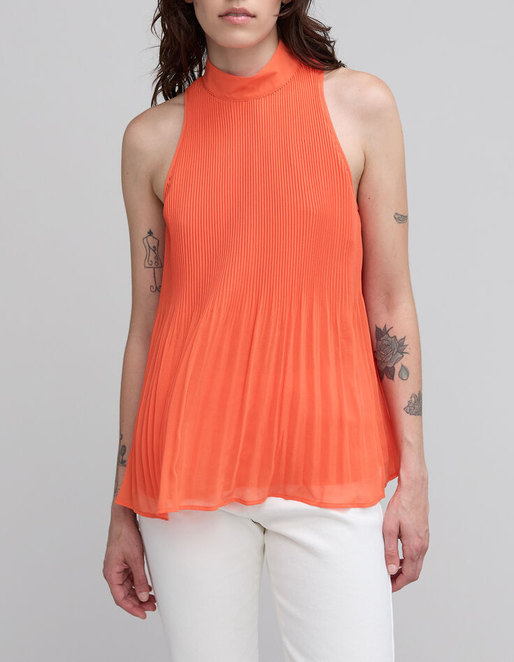 Women’s orange recycled pleated top with American armholes-5
