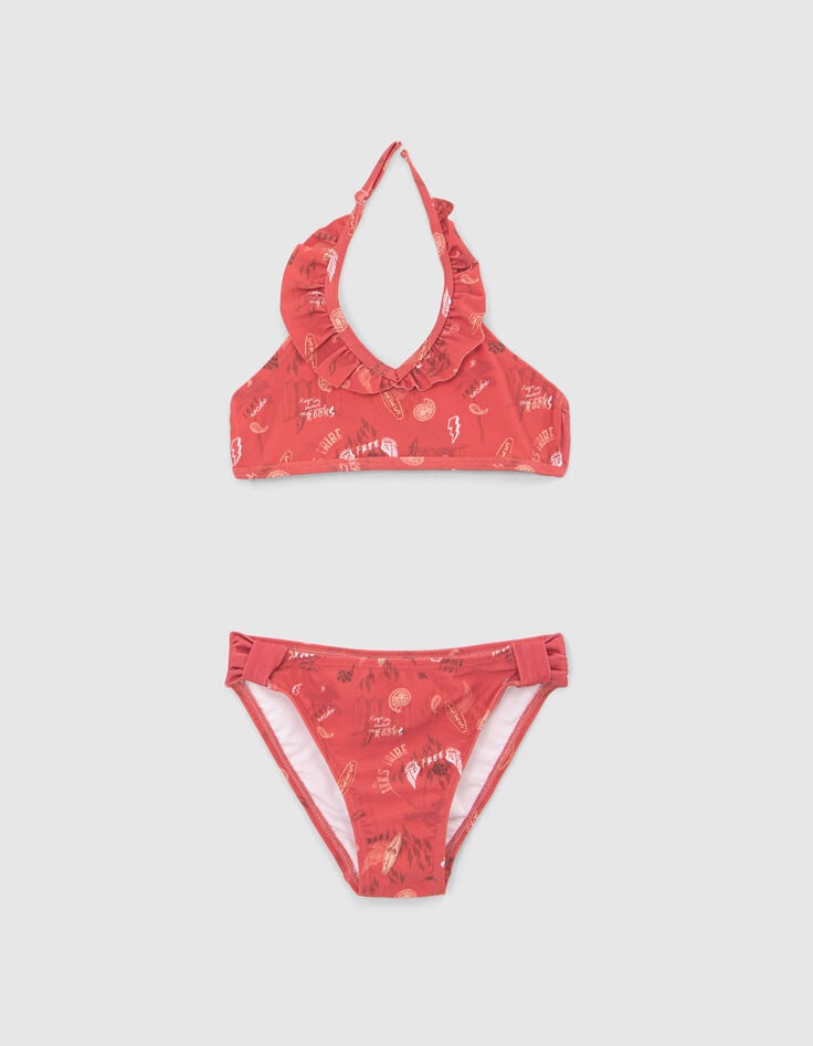 Roter Mädchenbikini mit Surf-Rocker-Print-1