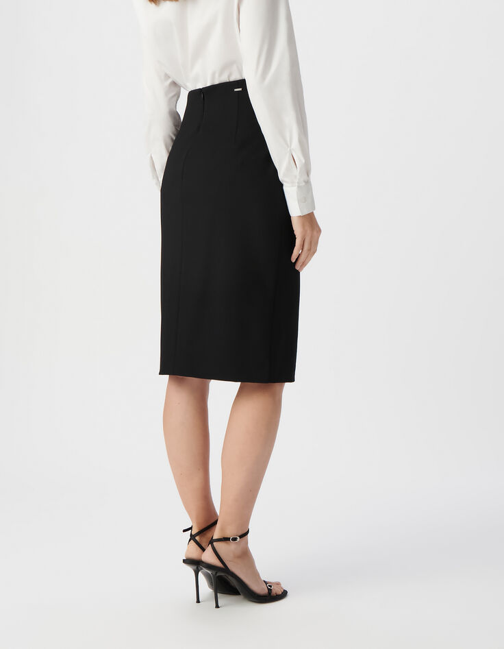 Women&rsquo;s black Milano knit split pencil skirt-3