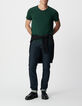 Camiseta cuello V verde algod&oacute;n flameado hombre-2