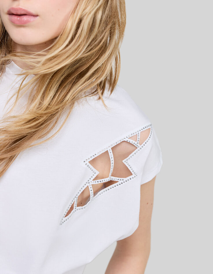 Women’s off-white T-shirt with diamanté lightning seaming-4 Women’s off-white T-shirt with diamanté lightning seaming-4