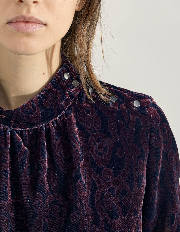Women’s baroque print velvet funnel neck top-3