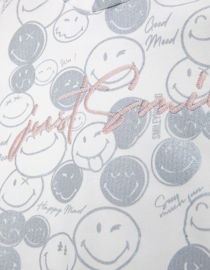 Girls’ white hoodie with silver all-over SMILEYWORLD print-7