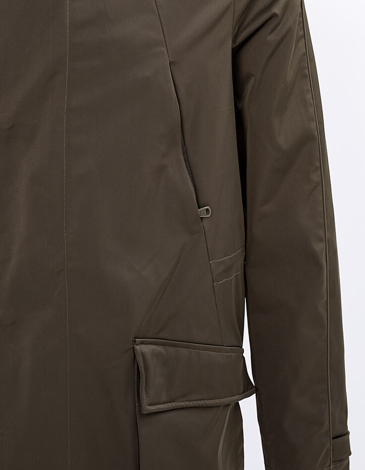 Men’s khaki satin nylon hooded long parka-4