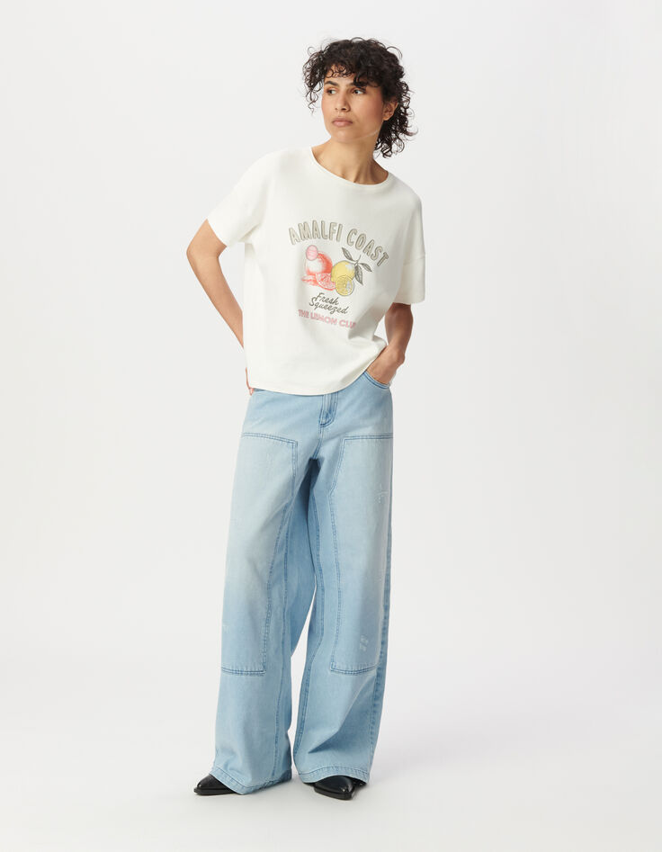 Tee-shirt col rond blanc visuels fruits-1