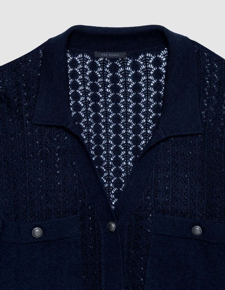 C&aacute;rdigan corto de punto calado azul marino para Mujer-7